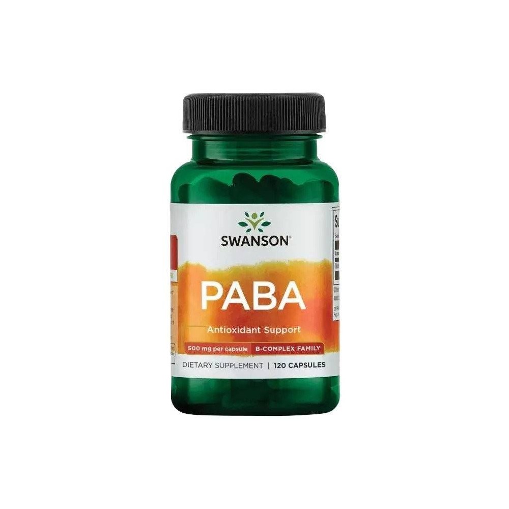 Swanson Paba 500 mg 120 Capsule Beneficii Paba: Vitamina B, Antioxidant puternic, utilizat în produse de protecție solară și pro