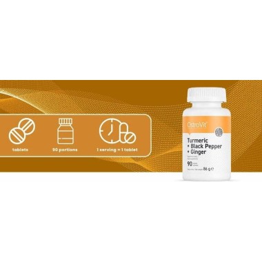 OstroVit Curcuma + Piper negru + Ghimbir 90 Tablete Proprietati OstroVit Turmeric + Piper negru + Ghimbir: Poate ajuta la accele