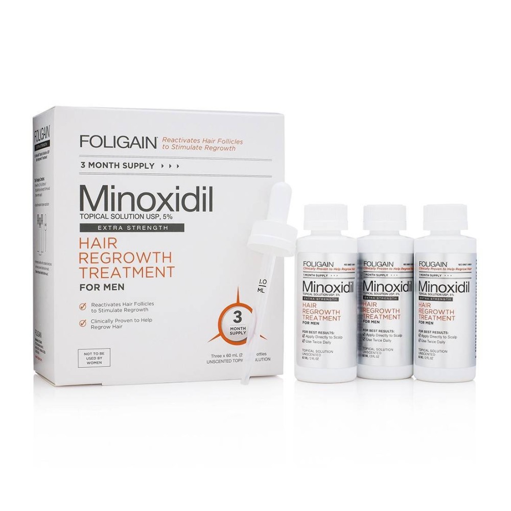 Foligain Minoxidil 5% - Regenerarea parului pentru barbati, 3 luni Solutie potențială și ultrapură 5% Minoxidil: Tratament regen