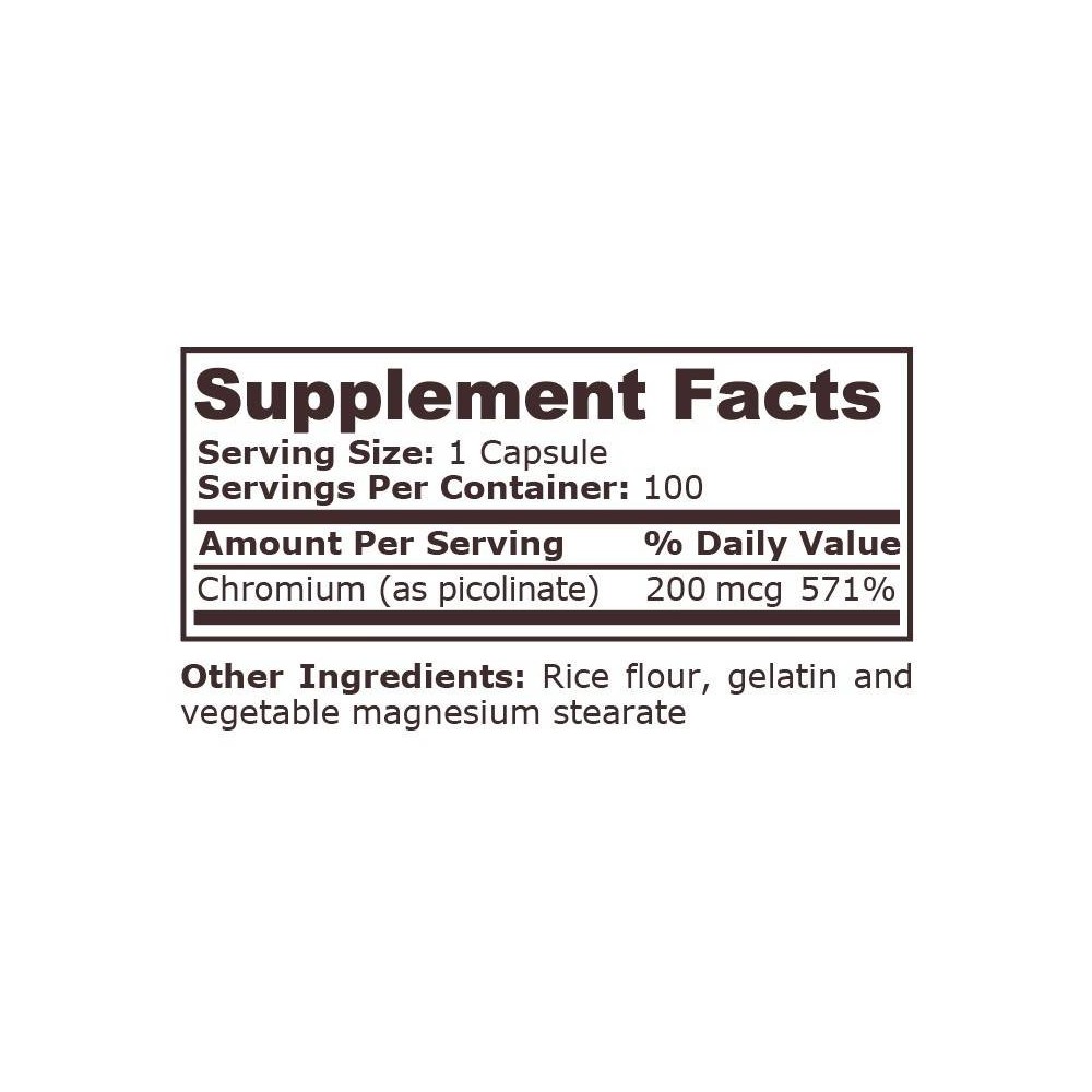 Pure Nutrition USA Chromium Picolinate (Crom Picolinat) 200 mcg, 100 capsule Beneficiile Picolinatului de Crom: ajuta la scadere