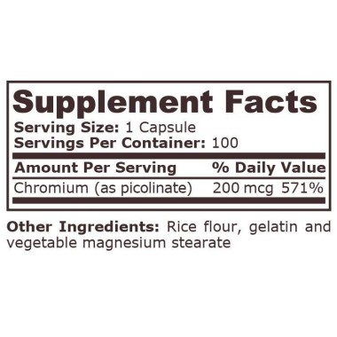 Pure Nutrition USA Chromium Picolinate (Crom Picolinat) 200 mcg, 100 capsule Beneficiile Picolinatului de Crom: ajuta la scadere