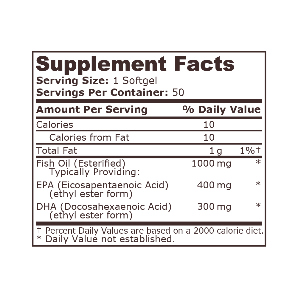 Pure Nutrition USA Omega 3, 1000mg, 50 capsule, Ulei de peste 400 EPA / 300 DHA Beneficii Omega 3 ulei de peste: protejeaza inim