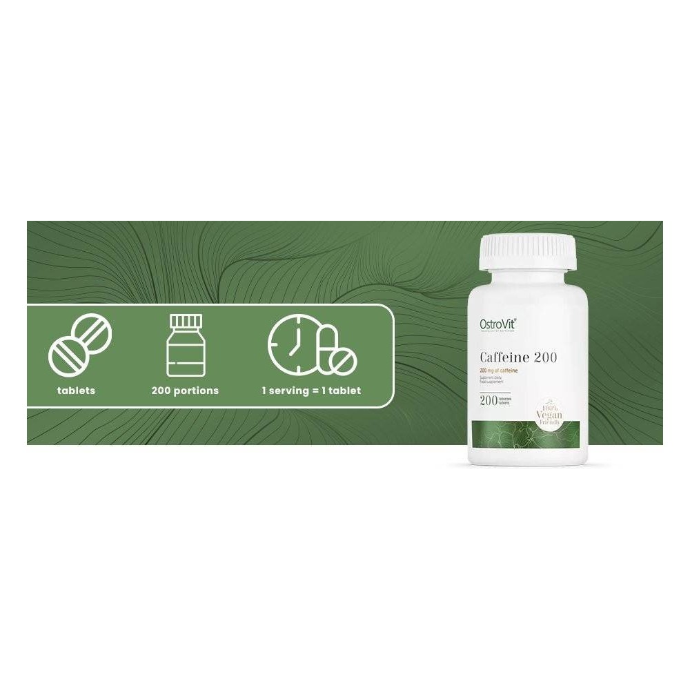 Caffeine - Cofeina 200mg 200 Tablete, OstroVit Caffeine - Cofeina Beneficii: ajuta la accelerarea metabolismului, stimuleaza, ad