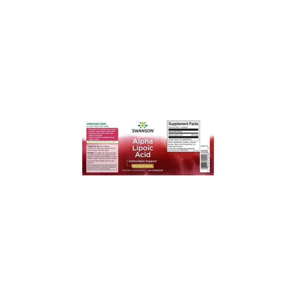 Acid Alfa Lipoic 600 mg 60 Capsule, Swanson Acid Alfa Lipoic beneficii: Are proprietati antioxidante puternice, minimizeaza efec
