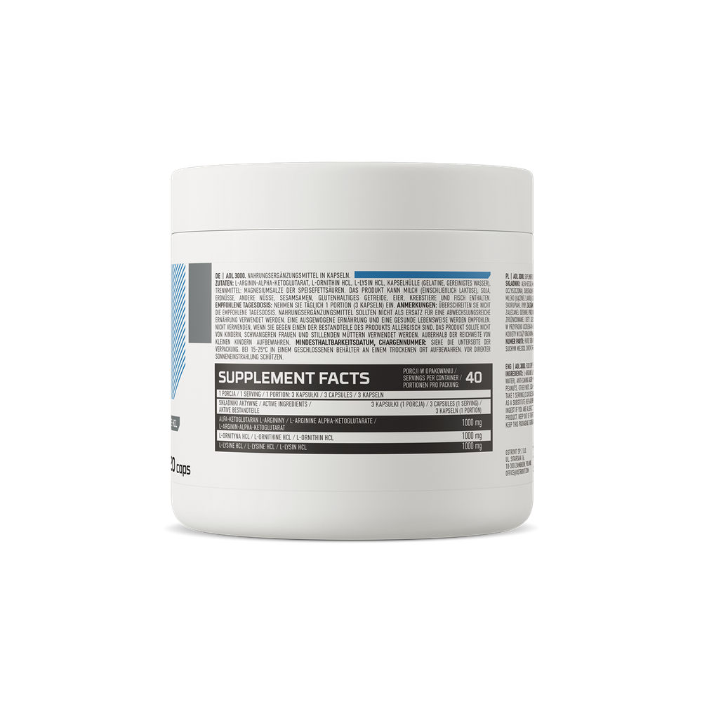 AOL (L-Arginine, L-Ornitina, L-Lizina) 120 Capsule, OstroVit Contine L-Arginina, L-Ornitina, L-Lizina, crește anabolismul și acc