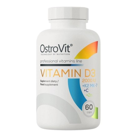 OstroVit Vitamin D3 2000 IU + K2 MK-7 + VC + Zinc - 60 Capsule Beneficii: va permite sa aveti grija de sanatate, sustine formare