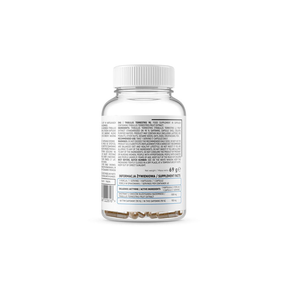 Tribulus Terrestris 90% Saponine 1000 mg 60 Capsule, OstroVit Tribulus Terrestris beneficii: creste in mod natural nivelul de te