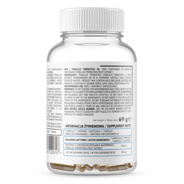 Tribulus Terrestris 90% Saponine 1000 mg 60 Capsule, OstroVit Tribulus Terrestris beneficii: creste in mod natural nivelul de te