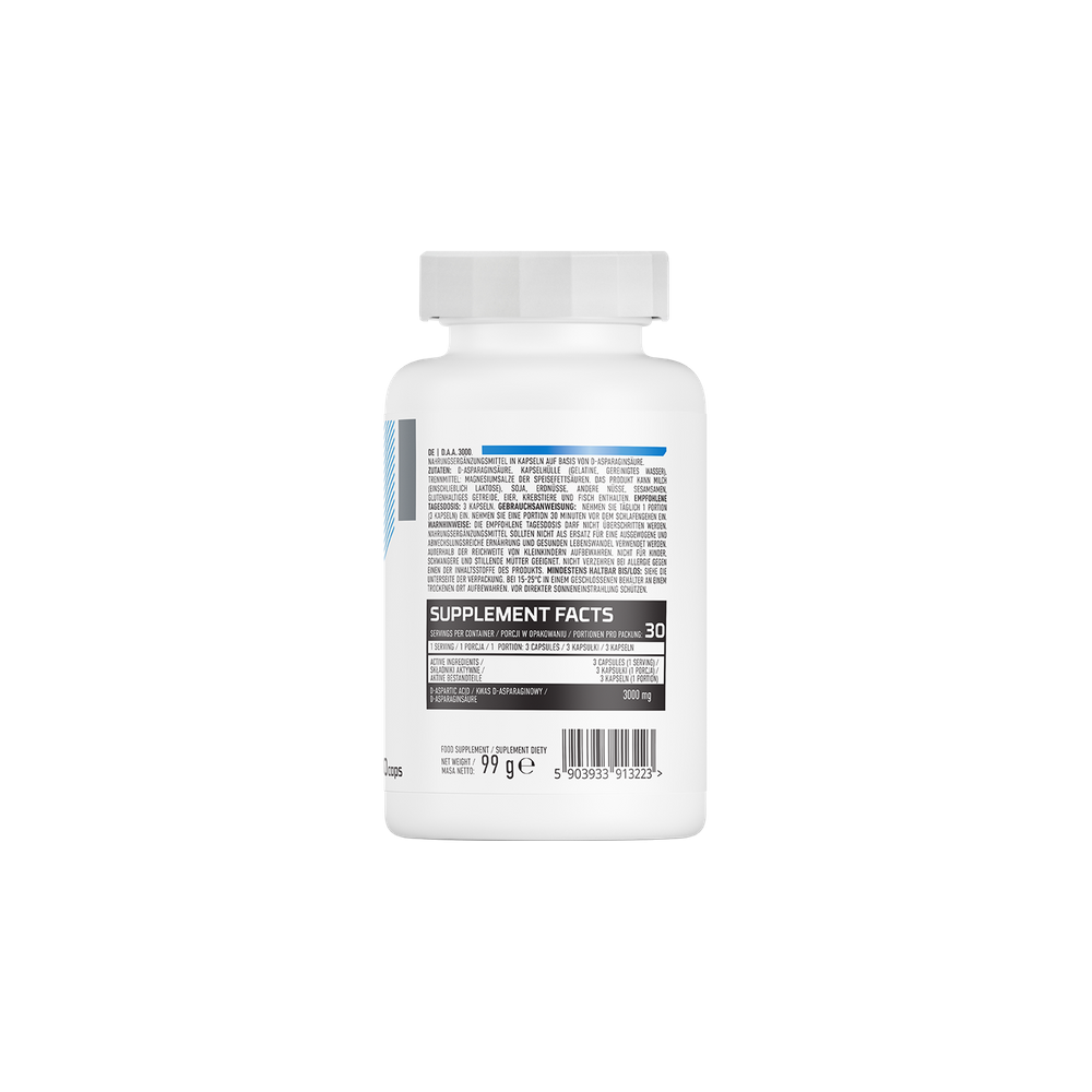 OstroVit D.A.A 3000 90 Capsule, Acid D-Aspartic Beneficii D-Aspartic Acid capsule, (DAA): crește producția de tes-tosteron natur