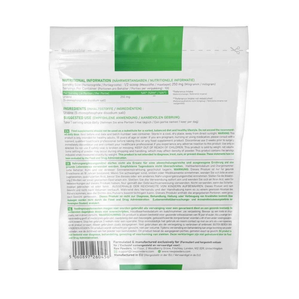 Uridina monofosfat pudra 25 grame, Raw Powders Uridina monofosfat pudra beneficii: ajuta in ameliorarea leziunilor nervoase, ame