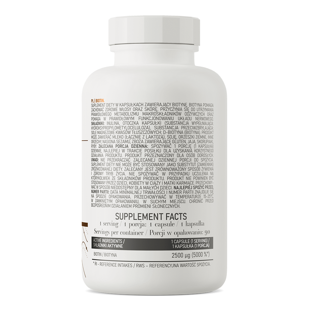 Biotina Vege 2500 mcg 90 Capsule, OstroVit Biotina beneficii: importanta pentru par, piele si sanatatea unghiilor, nutrient esen