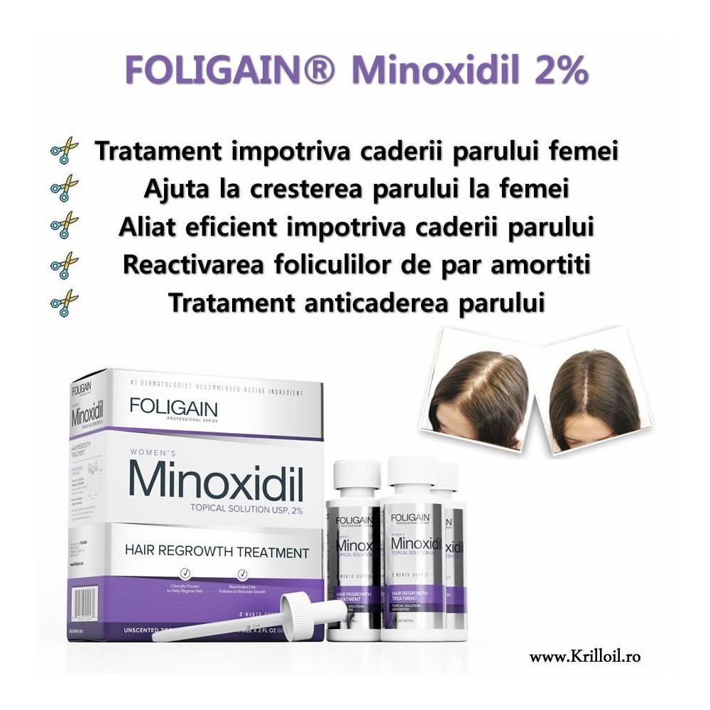 FOLIGAIN MINOXIDIL 2%, Regenerarea parului pentru femei tratament, 3 luni FOLIGAIN MINOXIDIL 2% Tratament pentru regenerarea par