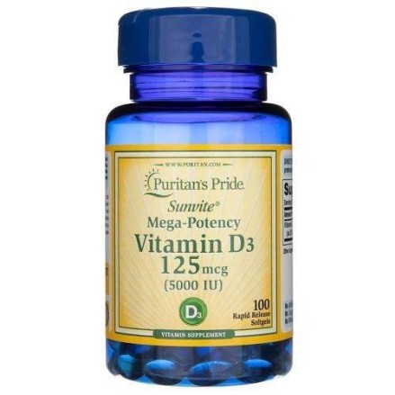 Vitamina D3 125mcg 5000 IU 100 Capsule moi, Puritan's Pride Obtinerea la maximum a vietii in fiecare zi este ceea ce ne inspira 