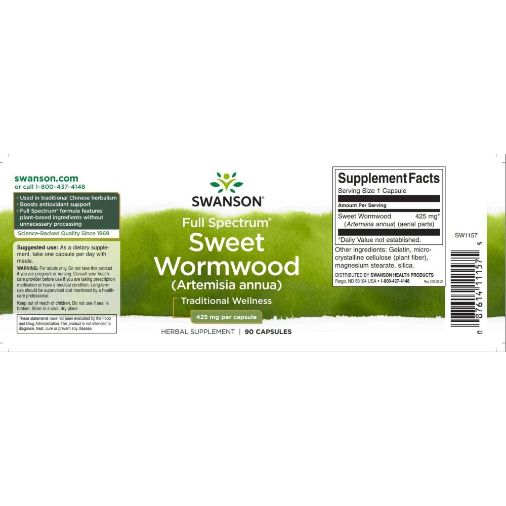 Pelin Dulce 425mg 90 Capsule, Swanson (Wormwood, Pelinita, Artemisia Annua) Pelin Dulce, Wormwood, Pelinita, Artemisia Annua ben