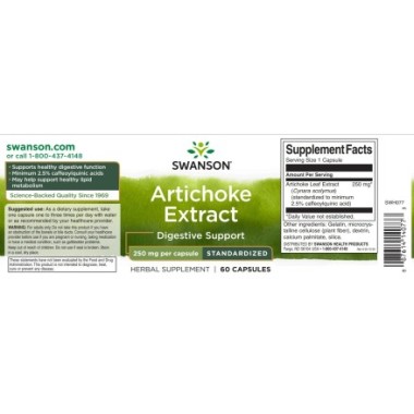 Artichoke Anghinare Extract 250mg 60 Capsule, Swanson Beneficii Anghinare: imbuntateste sanatatea inimii, regleaza tensiunea art