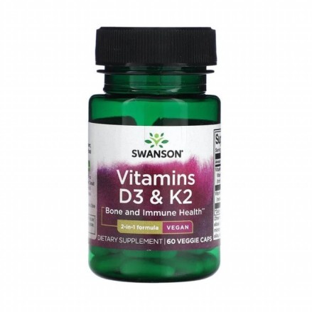 Vitamin D3 2.000 IU + K2 MK-7 75mcg 60 Capsule Swanson VITAMINA D3 2000 ui + K2 beneficii: creste mineralizarea oaselor si a din