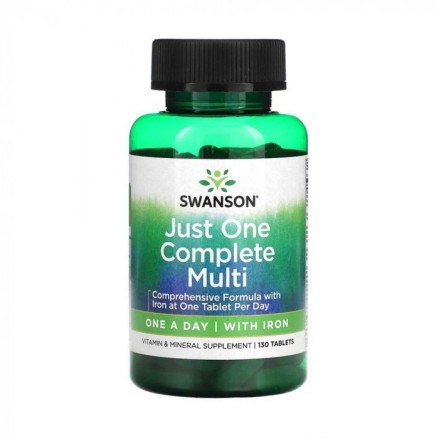 Just One Multi & Iron (Multivitamine cu fier) 130 Tablete Swanson Multi with Iron - un complex de 24 de vitamine și minerale pen