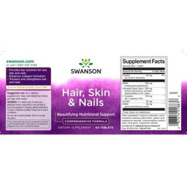 Hair Skin & Nails 60 Tablete Swanson (Piele Par Unghii) Hair, Skin &amp; Nails de la Swanson sunt tablete care conține extract d