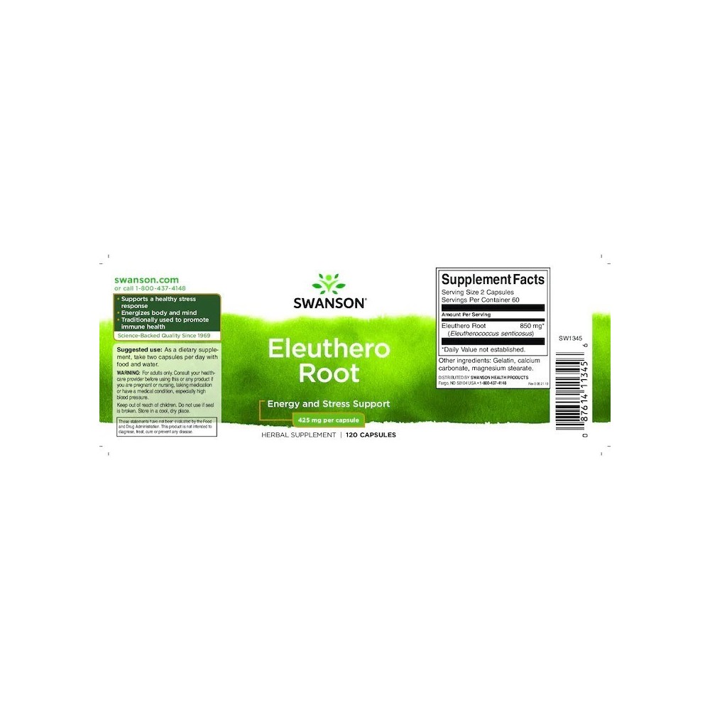 Eleuthero, radacina Ginseng Siberian 425 mg 120 Capsule Swanson Ginsengul siberian ajuta la combaterea efectelor stresului si în