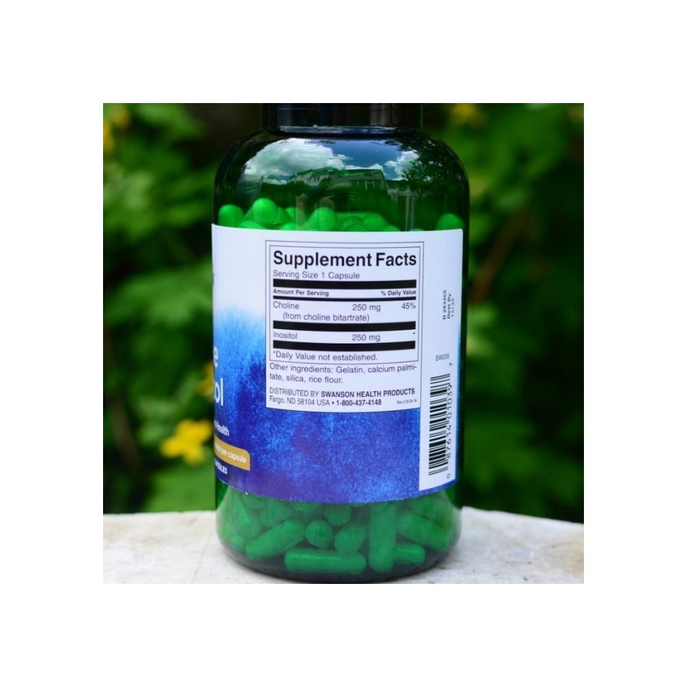 Choline & Inositol 250 Capsule Swanson Choline + Inositol beneficii: sustine functionarea sistemului nervos, participa la metabo