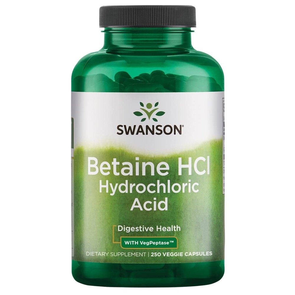 Betaine HCl + Pepsin, 250 Capsule Swanson Beneficii Betaine HCL: sustine procesul digestiv, ajuta la indigestie si balonare, opt Betaine HCl + Pepsin, 250 Capsule Swanson Beneficii Betaine HCL: sustine procesul digestiv, ajuta la indigestie si balonare, opt