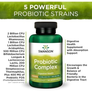 Probiotic Complex 4.2 Billion CFU 120 Capsule Swanson Ajutați la promovarea unui mediu sănătos în tractul GI cu complexul probio