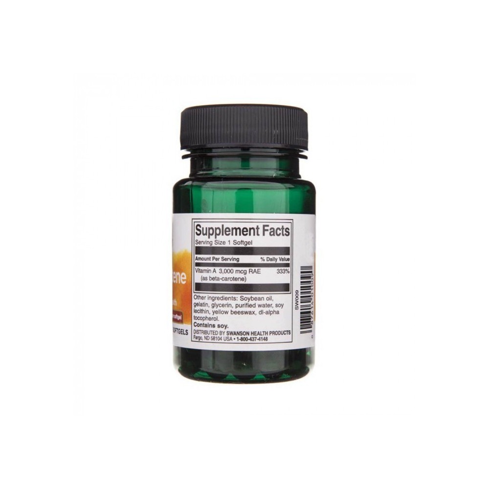 Beta Carotene 10.000 IU 100 Capsule Swanson BENEFICII BETA CAROTENE: dezvolta un bronz auriu, contribuie la protejarea pielii de