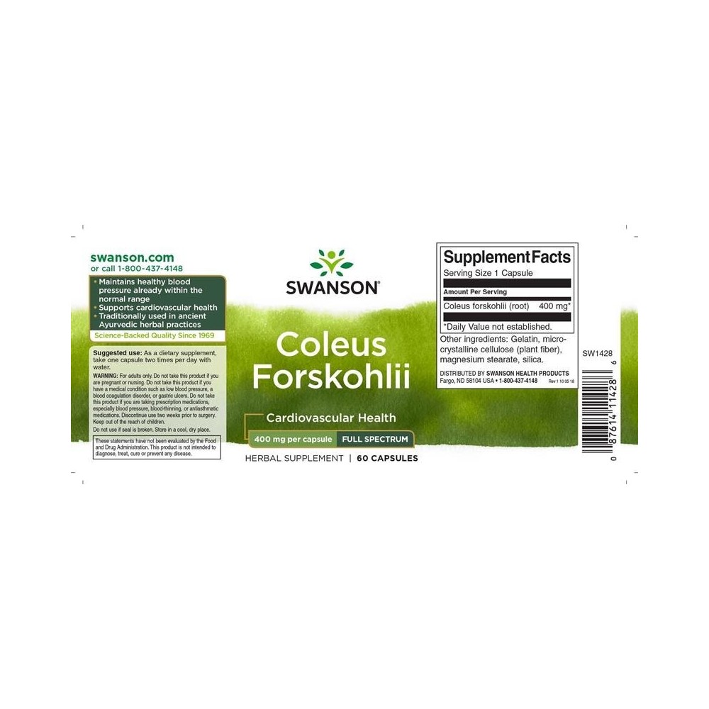 Full Spectrum Coleus Forskohlii 400mg 60 Capsule Swanson Forskolin este compus, care poate ajuta la arderea grasimilor. Eficient