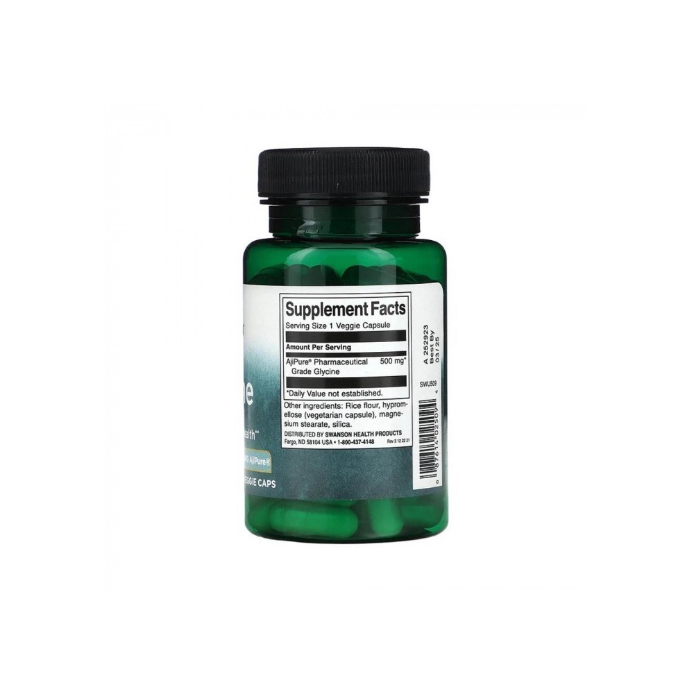 Glycine 500mg 60 Capsule Swanson Glicina (aminoacetic, acid aminoetanoic, glicocol) este cel mai simplu aminoacid utilizat de or