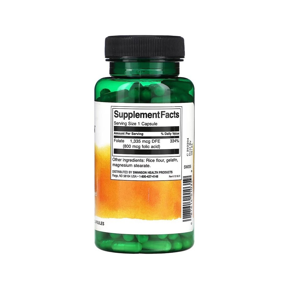 Folic Acid 800mcg 250 Capsule Swanson Beneficii acid folic: este esential pentru sanatatea celulelor rosii din sange si pentru p