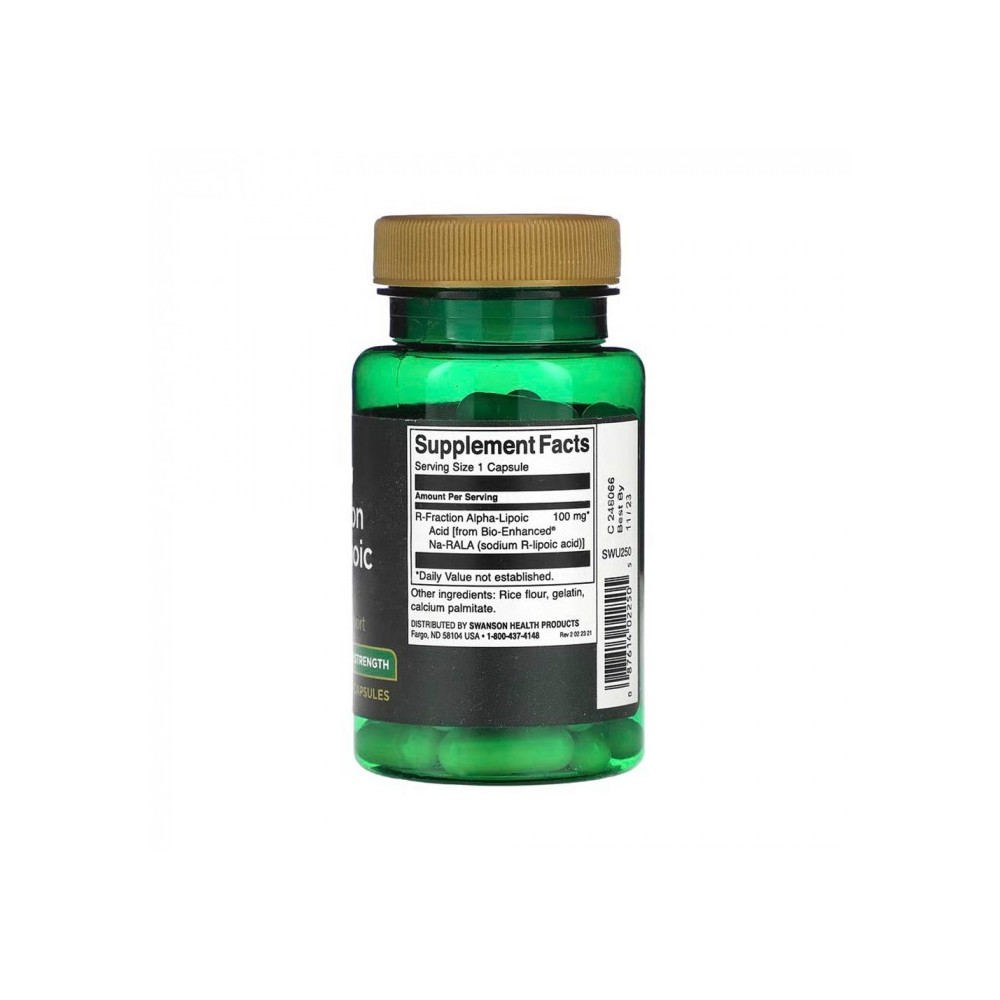 R-Fraction Alpha Lipoic Acid 100mg 60 Capsule Swanson Acidul alfa-lipoic este un cofactor important în mai multe reacții metabol