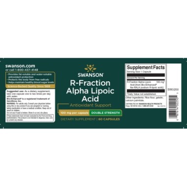 R-Fraction Alpha Lipoic Acid 100mg 60 Capsule Swanson Acidul alfa-lipoic este un cofactor important în mai multe reacții metabol