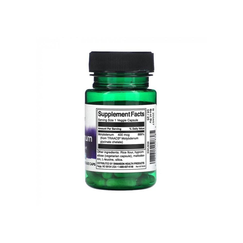 Albion Molybdenum Chelated (Molibden) 400mcg 60 Capsule Swanson Molibdenul este un element esential, un co-factor pentru mai mul