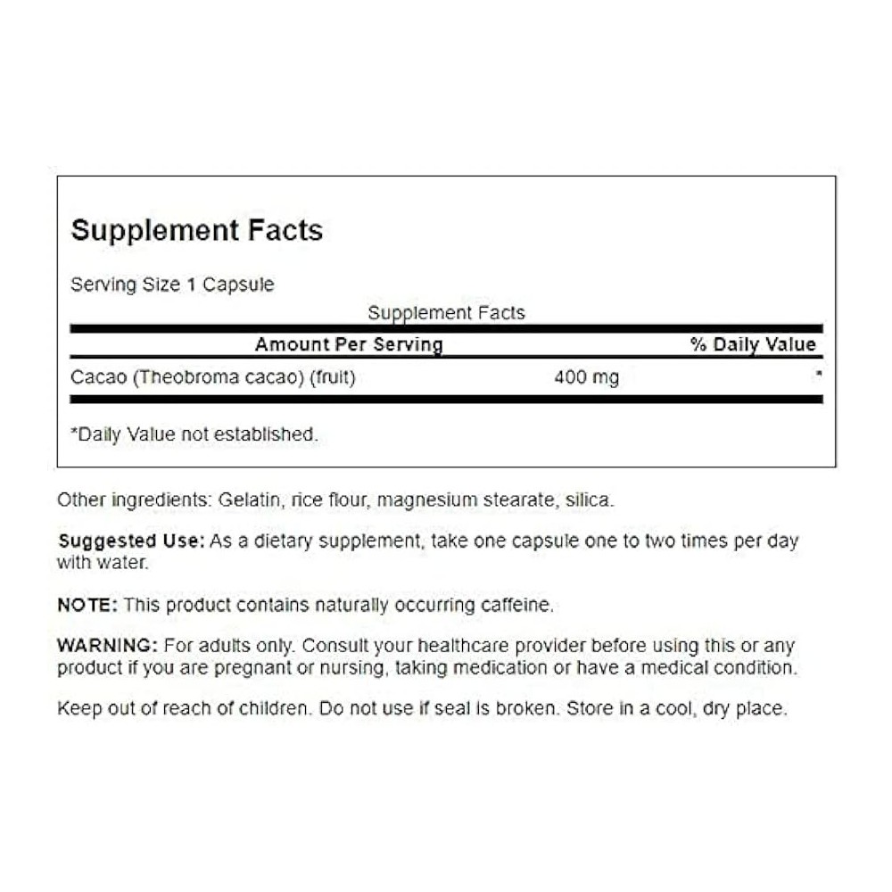 Full Spectrum Cacao (Raw Cocoa) 400mg 60 Capsule Swanson Swanson Full Spectrum Cacao este cea mai bună cacao brută. Această plan