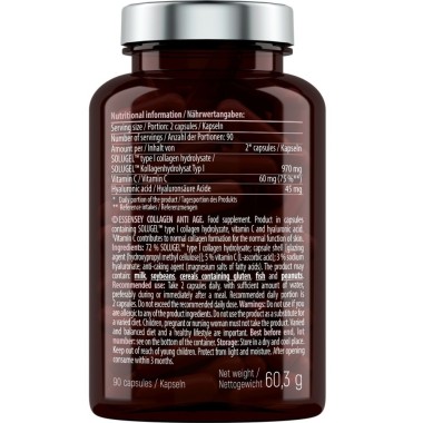 Colagen Anti Age + Acid Haluronic + Vitamina C 90 Capsule, Essensey Suplimentul alimentar ESSENSEY Collagen Anti Age sub formă d