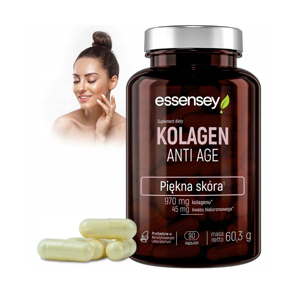 Colagen Anti Age + Acid Haluronic + Vitamina C 90 Capsule, Essensey Suplimentul alimentar ESSENSEY Collagen Anti Age sub formă d