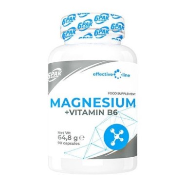 Magnesium + Vitamin B6 90 Capsule, 6 PAK 6PAK Nutrition Magnesium + Vitamina B6 este o combinație de magneziu în patru forme, cu