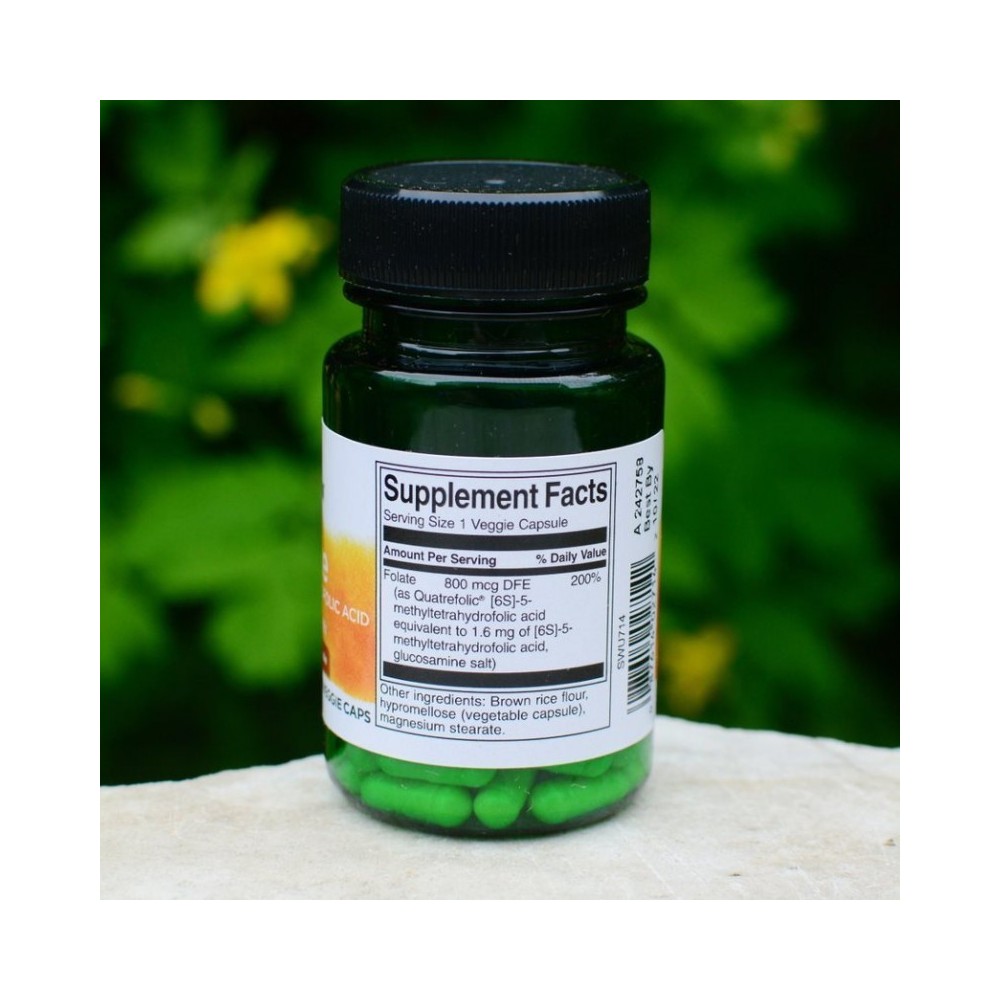 Folate (5-Methyltetrahydrofolic Acid) 800mcg 30 Capsule, Swanson Contribuie la reducerea senzației de oboseală și epuizare, susț