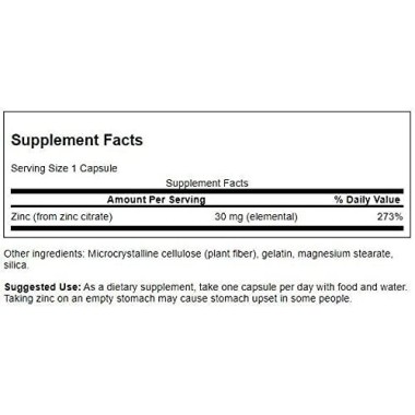 Zinc Citrate 30mg 60 Capsule, Swanson Zincul este necesar pentru buna funcționare a barierei pielii, organelor de reproducere - 