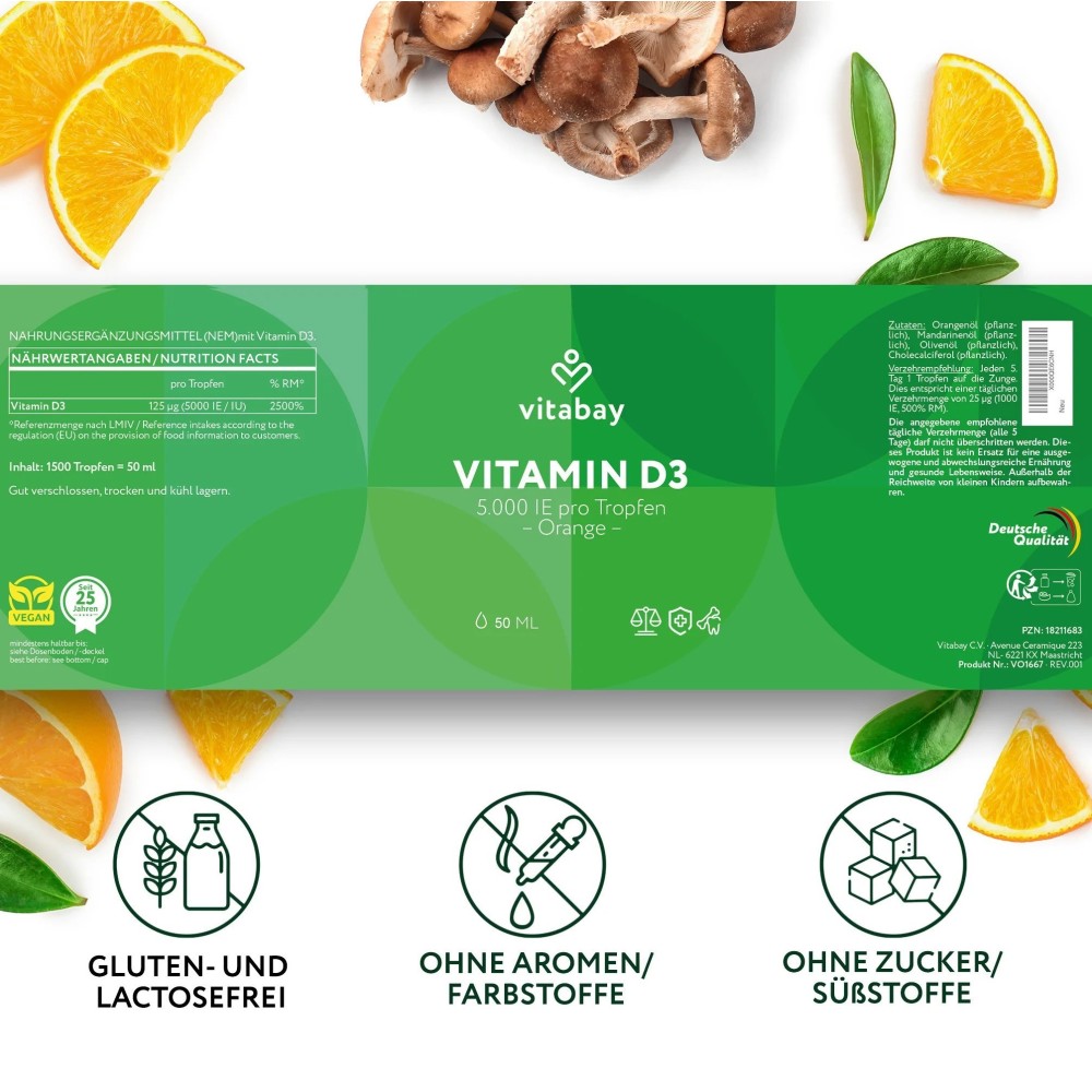 Vitamina D3 lichida picaturi, 5.000 UI, 50ml, Vitabay Descoperiți noul lichid organic de vitamina D3. Fiecare picătură oferă 5.0