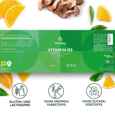 Vitamina D3 lichida picaturi, 5.000 UI, 50ml, Vitabay Descoperiți noul lichid organic de vitamina D3. Fiecare picătură oferă 5.0