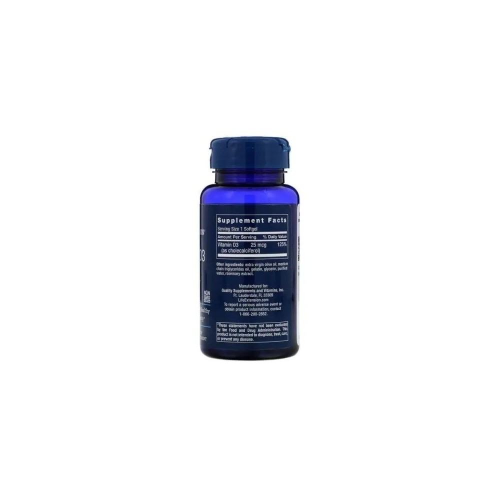 Vitamina D3 1.000 UI 250 Capsule moi, Life Extension Efectul vitaminei D3 joacă un rol important în întreținerea oaselor. Este r