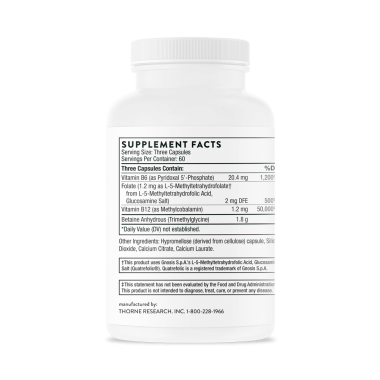 Methyl-Guard® - Betaina + Folate + B6 + B12, 180 Capsule, Thorne Research Menținerea unui nivel normal de homocisteină în sângel