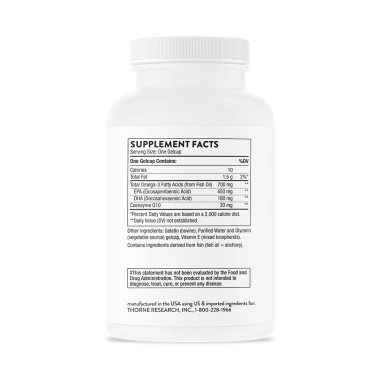 Omega 3 + Coenzyme Q10 90 Capsule, Thorne Research Omega-3 de la Thorne cu CoQ10 conține cei mai importanți doi acizi grași omeg