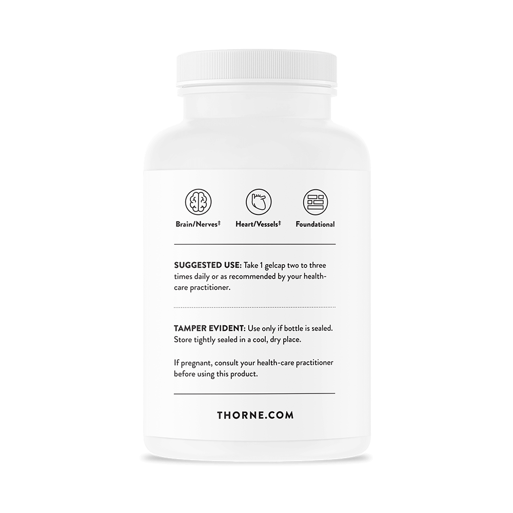 Omega 3 + Coenzyme Q10 90 Capsule, Thorne Research Omega-3 de la Thorne cu CoQ10 conține cei mai importanți doi acizi grași omeg