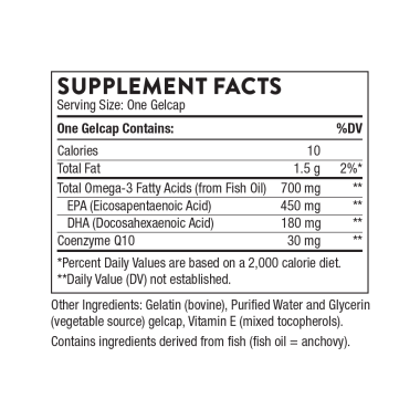 Omega 3 + Coenzyme Q10 90 Capsule, Thorne Research Omega-3 de la Thorne cu CoQ10 conține cei mai importanți doi acizi grași omeg