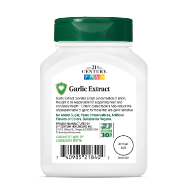 Garlic Extract Odorless (Usturoi extract fara miros) 400mg 60 tablete, 21st Century Extractul de usturoi oferă o concentrație ma