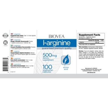 Biovea L-Arginina 500mg 100 Capsule Beneficii L-Arginina: creste nivelul de oxid nitric, pentru libidou si potenta, crește produ
