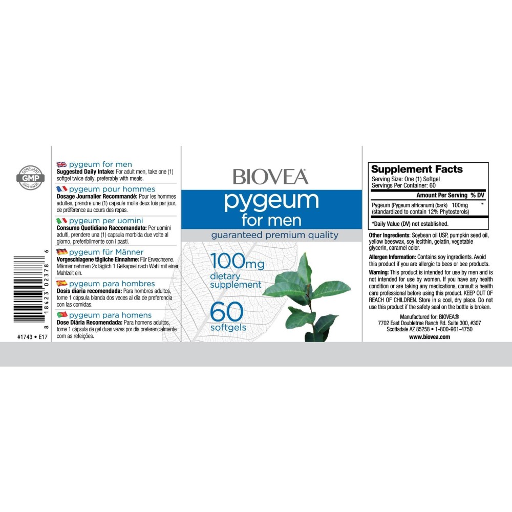 Biovea Pygeum 100 mg 60 Capsule, prostata barbati Beneficii Pygeum: reducerea edemului prostatei, reduce colesterolul, ajută la 