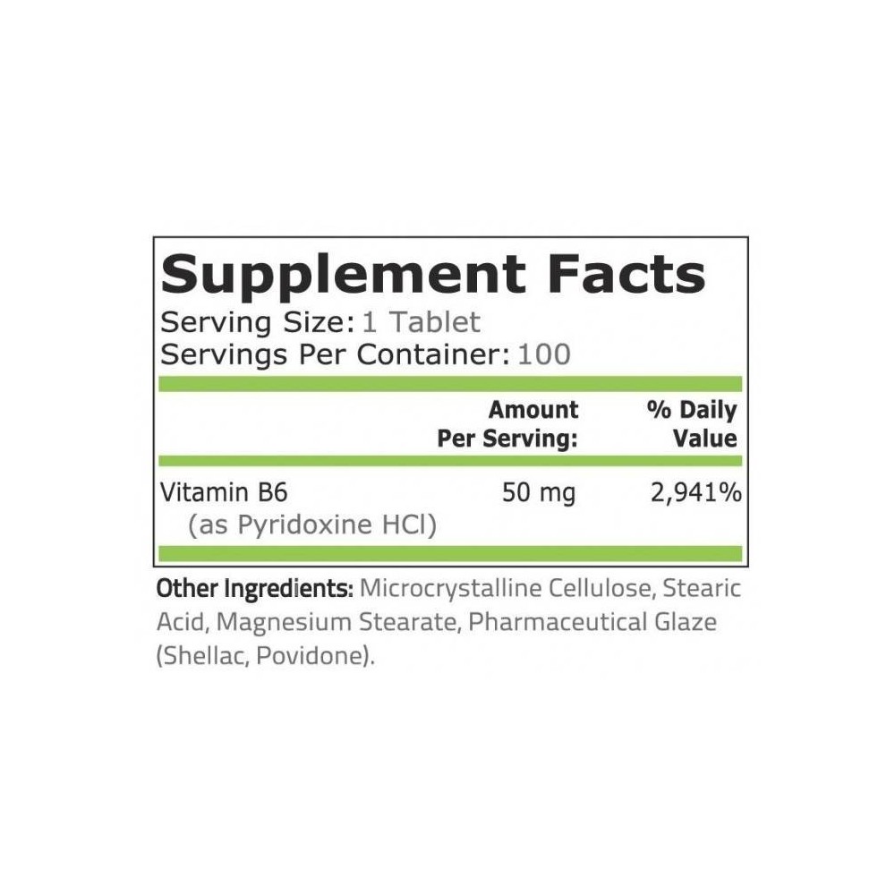 Pure Nutrition USA Vitamina B6 (Pyridoxine HCI) 50 mg 100 pastile Beneficii importante Vitamina B6: crește nivelul de energie, m